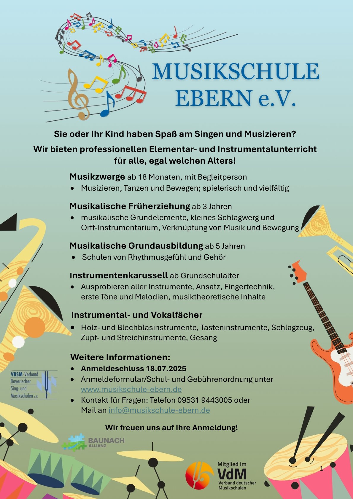 Musikschule Ebern verlängert Anmeldefrist bis 18.07.25